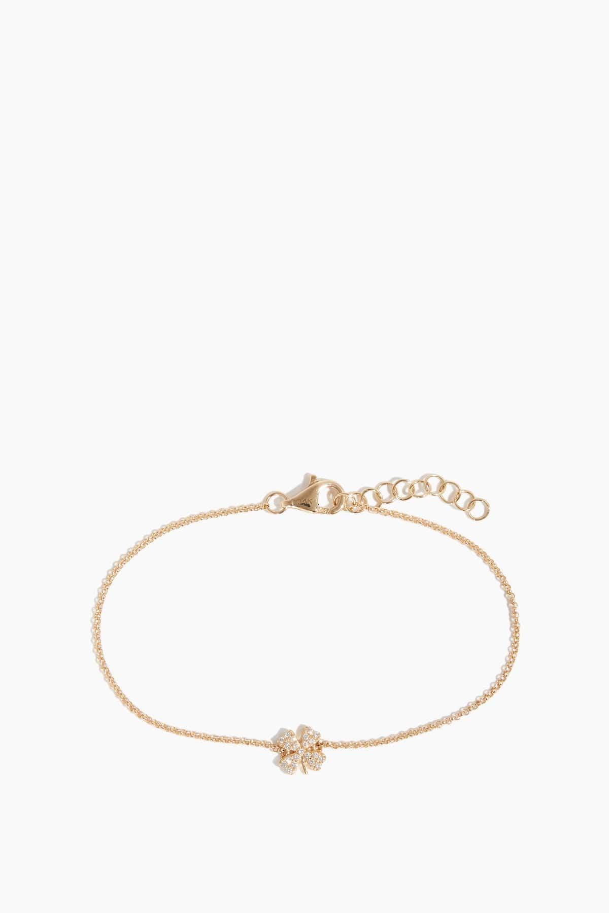 Pave Clover Chain Bracelet in 14k Yellow Gold by VINTAGE LA ROSE