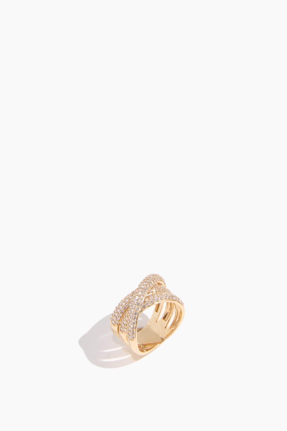 Pave Criss Cross Ring in 14k Yellow Gold by VINTAGE LA ROSE