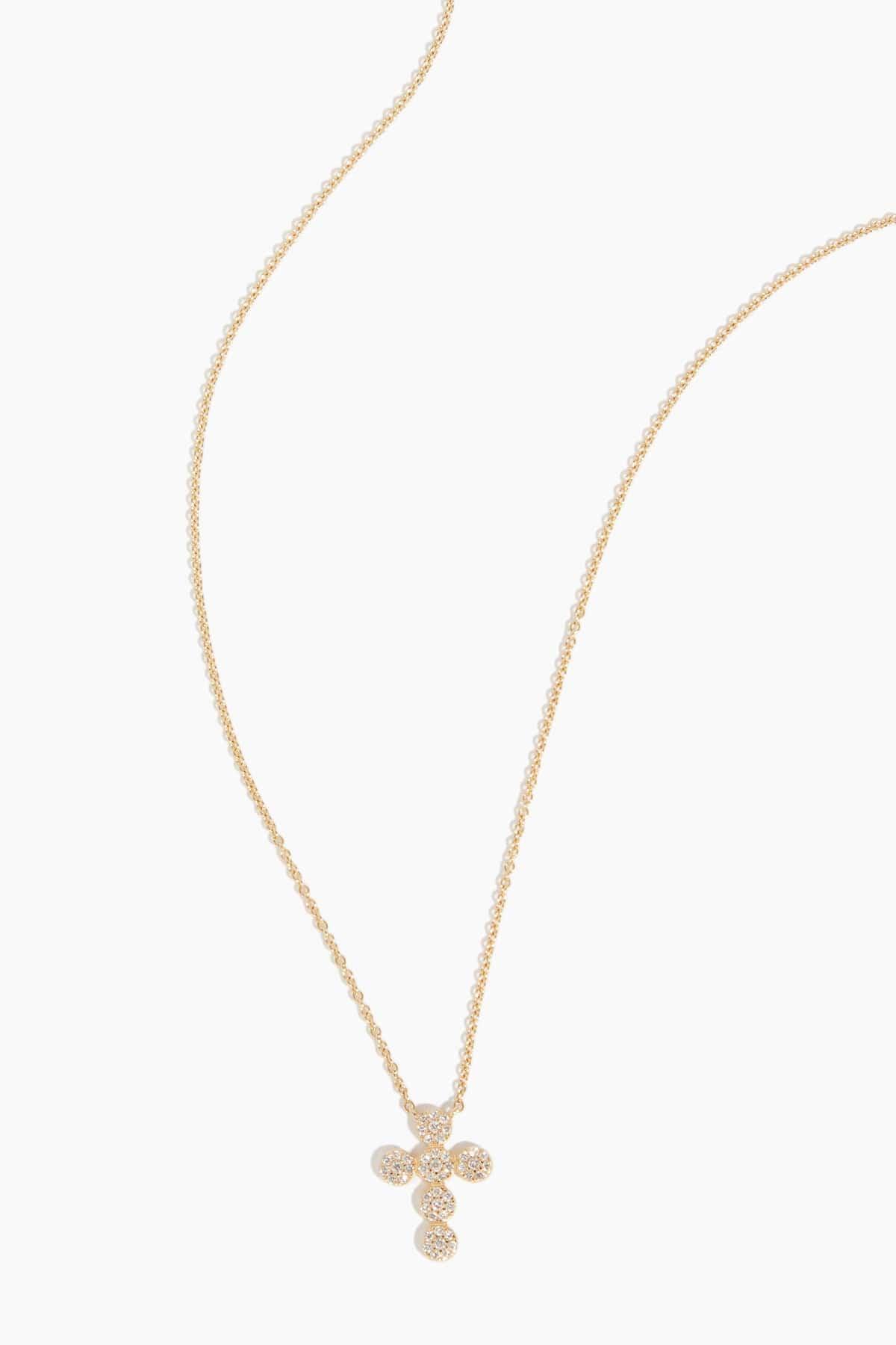 Pave Diamond Cross Necklace in 14k Yellow Gold by VINTAGE LA ROSE
