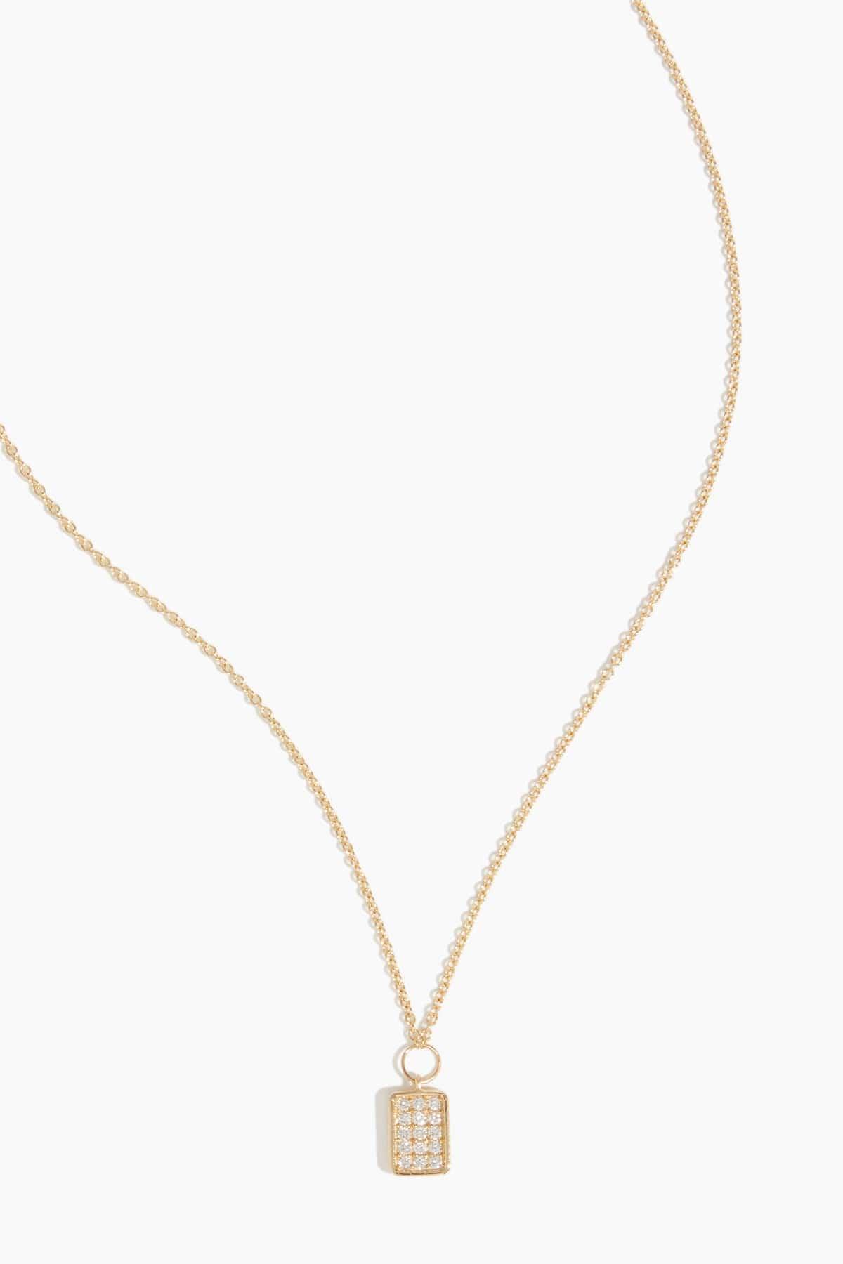 Pave Diamond Dog Tag Necklace in 14k Yellow Gold by VINTAGE LA ROSE