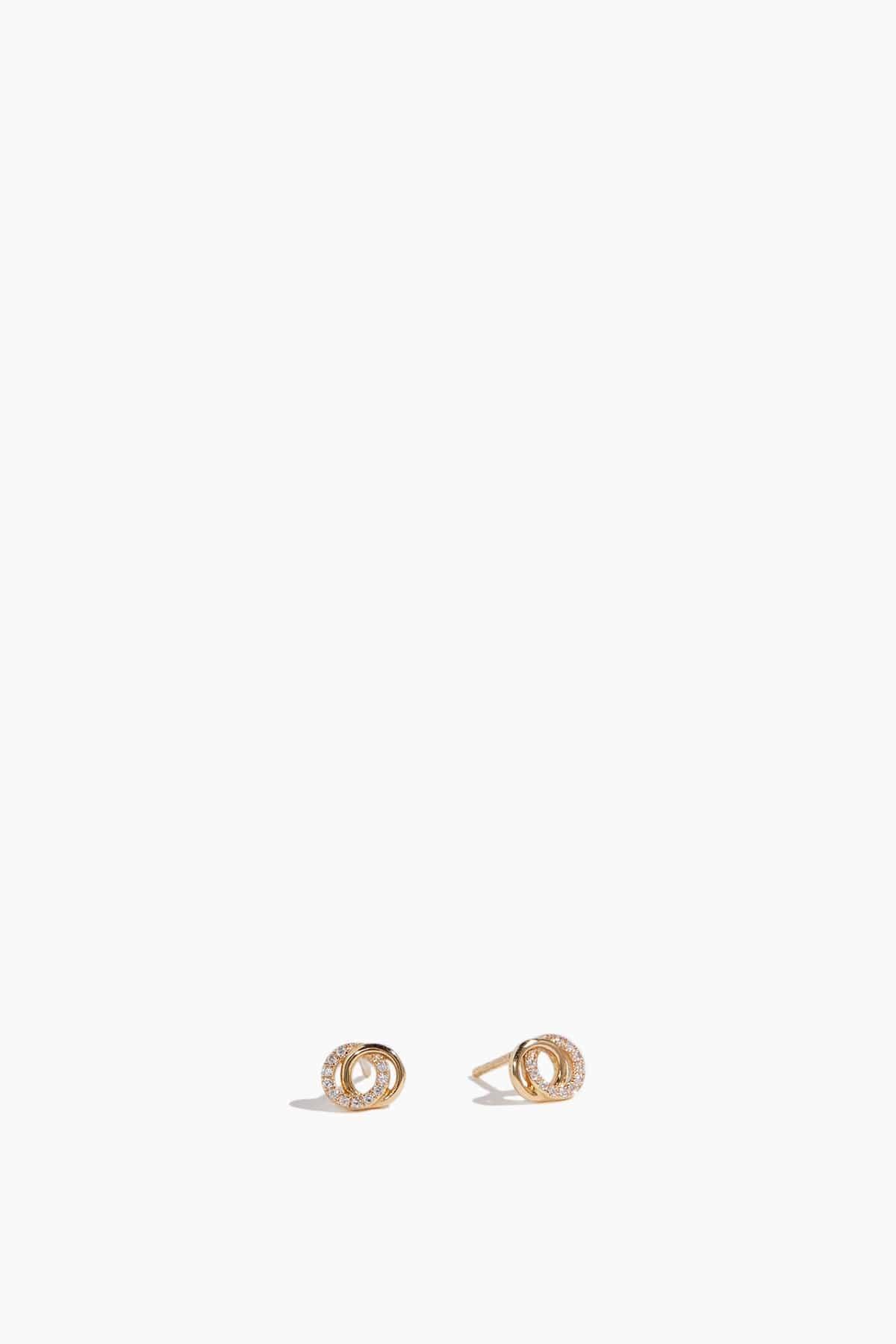 Pave Dual Circle Studs in 14k Yellow Gold by VINTAGE LA ROSE