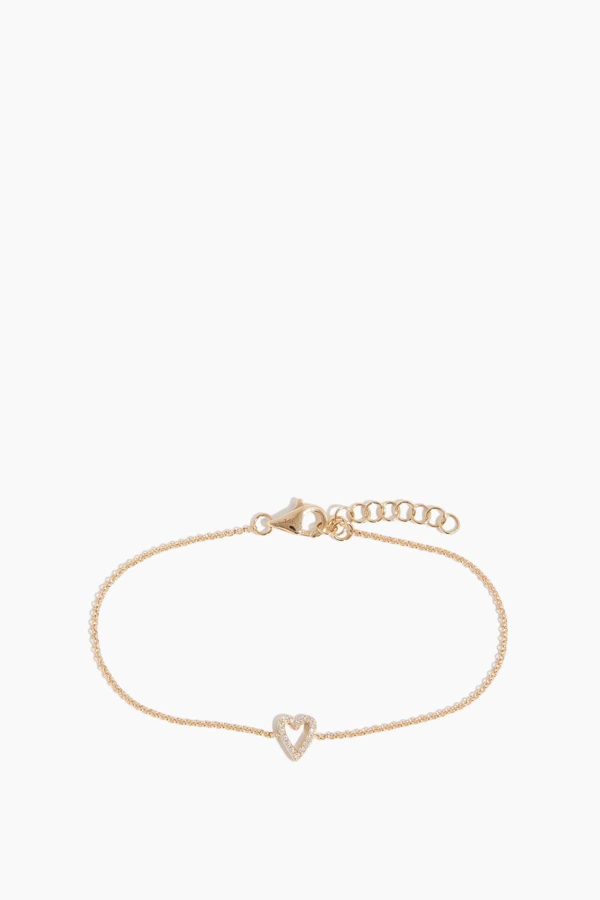 Pave Heart Chain Bracelet in 14k Yellow Gold by VINTAGE LA ROSE