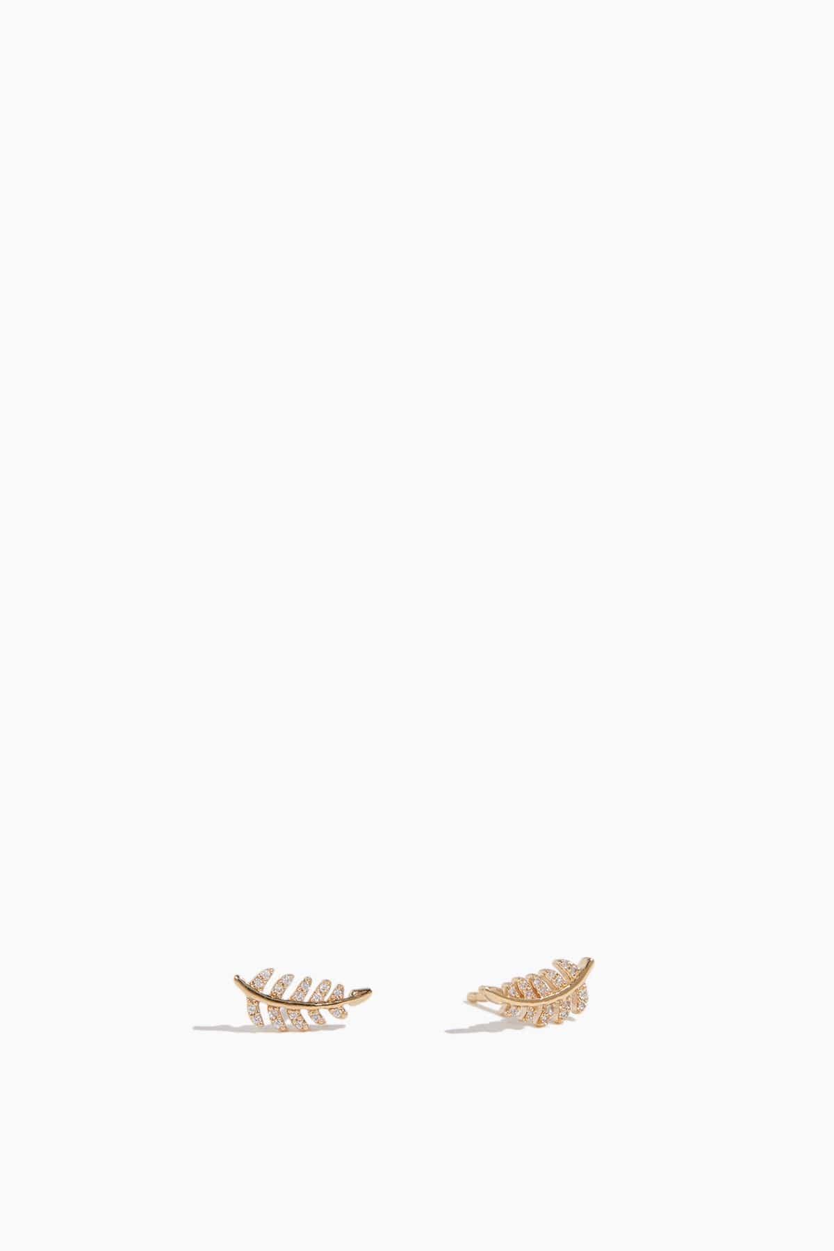 Pave Leaf Studs in 14k Yellow Gold by VINTAGE LA ROSE