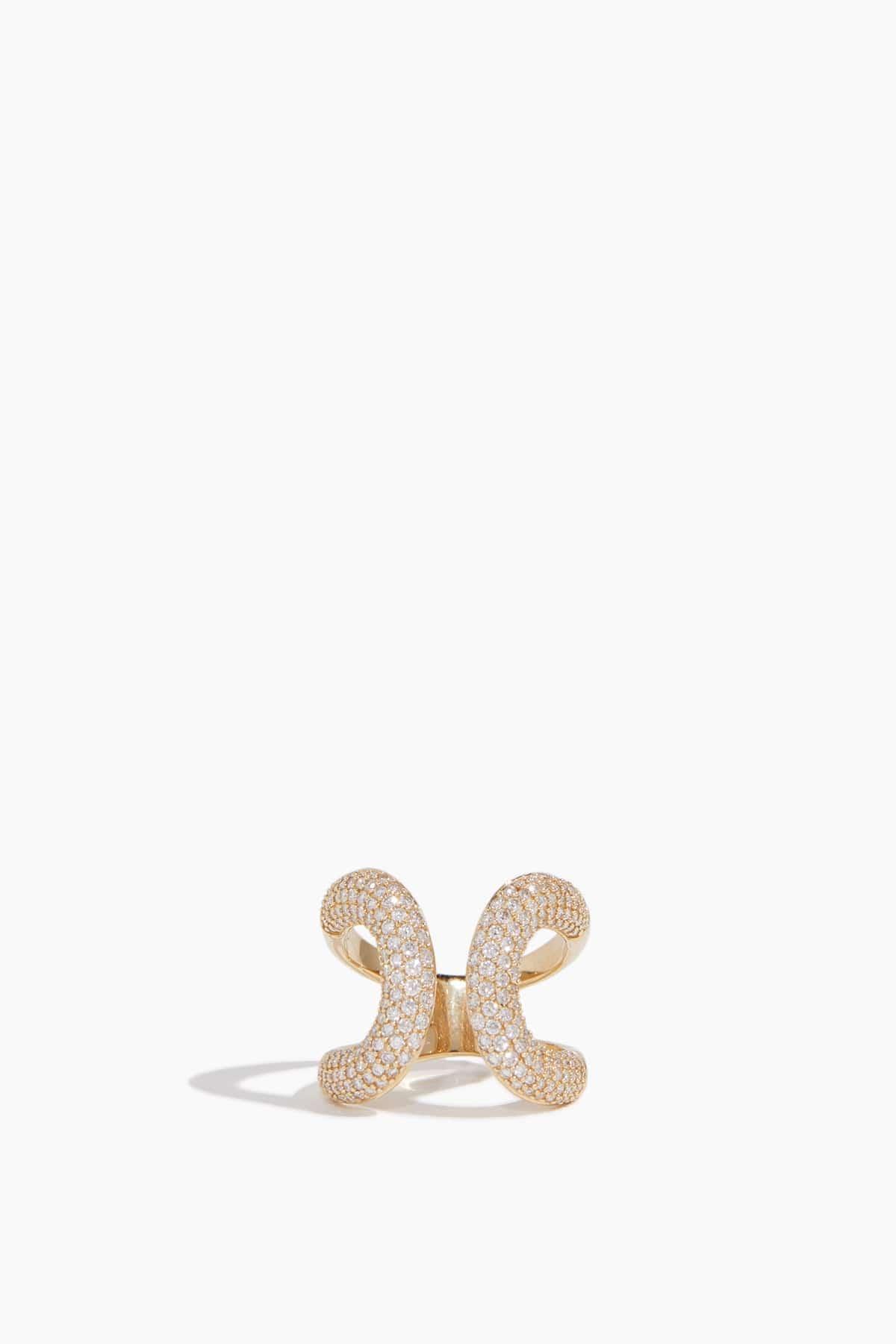 Pave Open Cuff Ring in 14k Yellow Gold by VINTAGE LA ROSE
