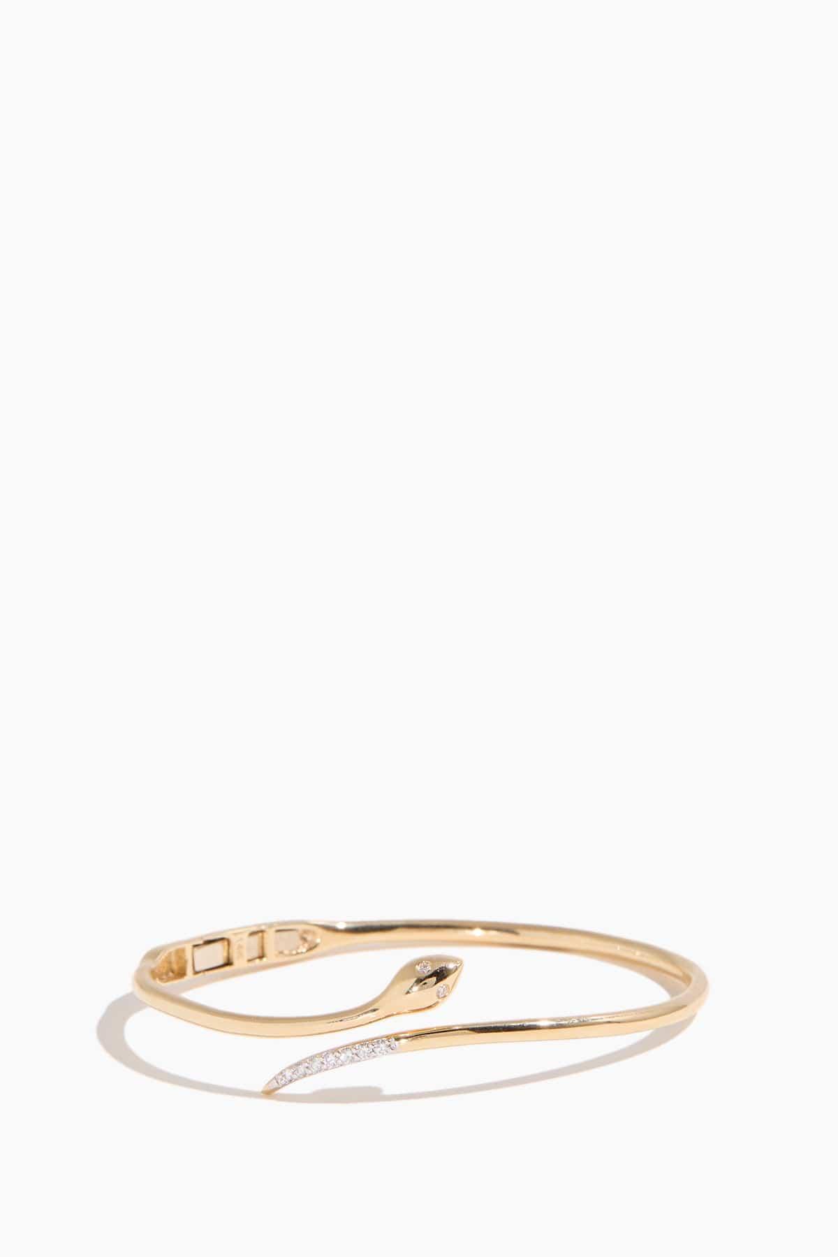Pave Snake Wrap Bangle in 14k Yellow Gold by VINTAGE LA ROSE