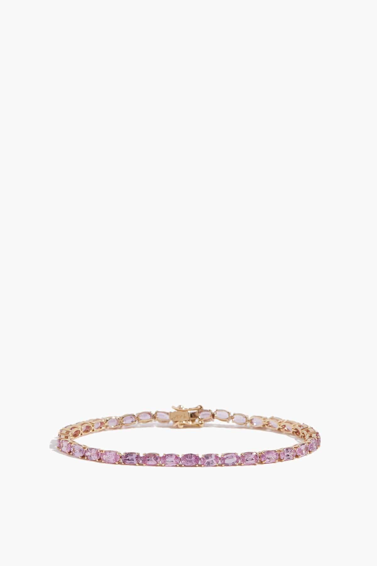 Pink Sapphire Tennis Bracelet in 14k Yellow Gold by VINTAGE LA ROSE