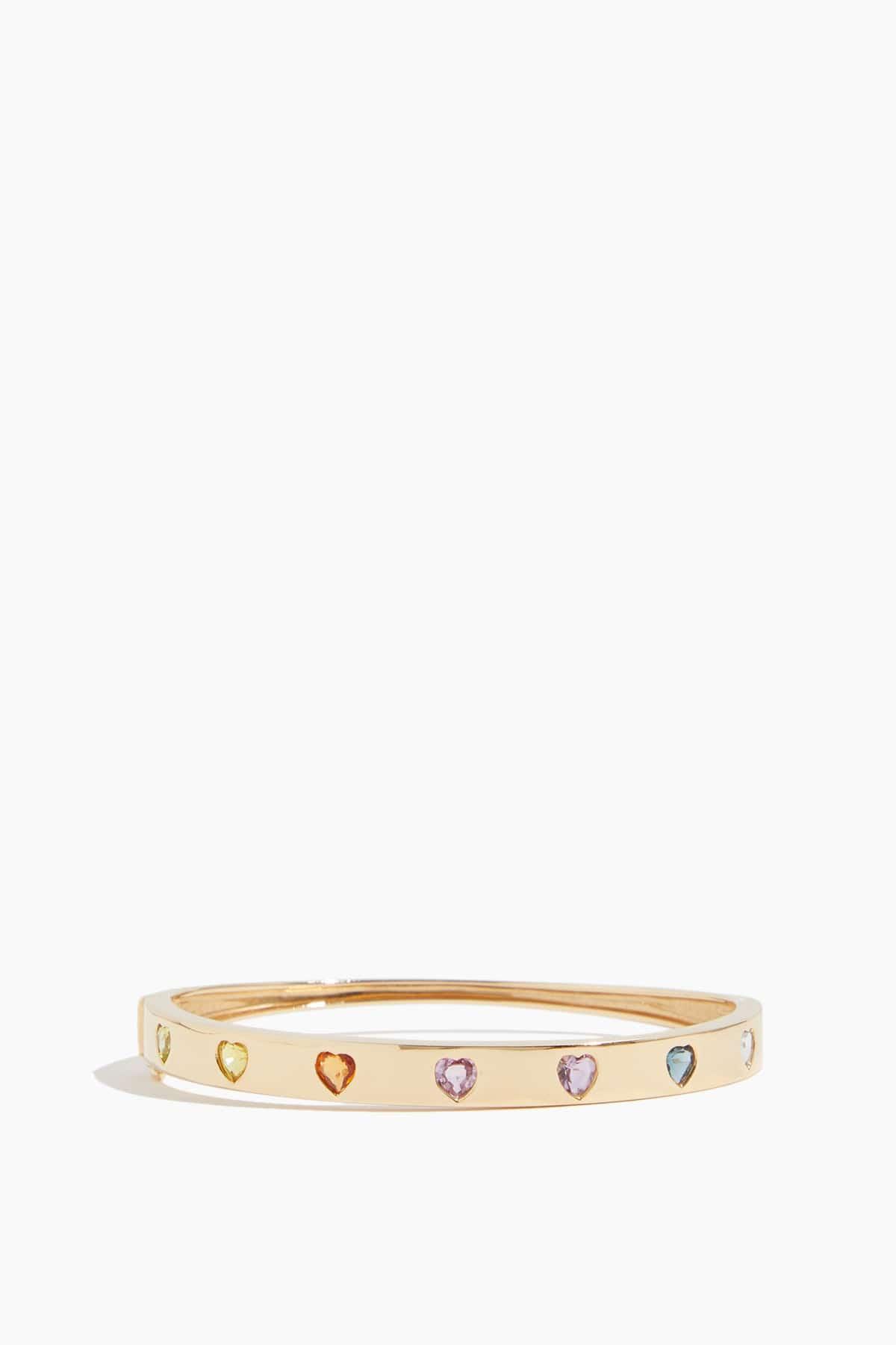 Rainbow Heart Sapphire Bangle in 14k Yellow Gold by VINTAGE LA ROSE