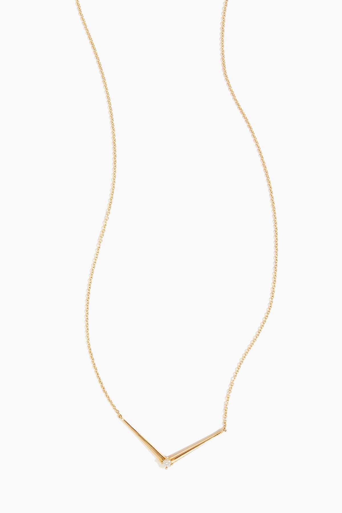 V Diamond Necklace in 14k Yellow Gold by VINTAGE LA ROSE