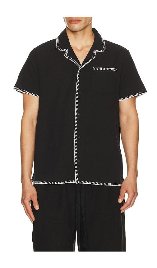 Vintage Summer Embroidered Camp Shirt in Black by VINTAGE SUMMER
