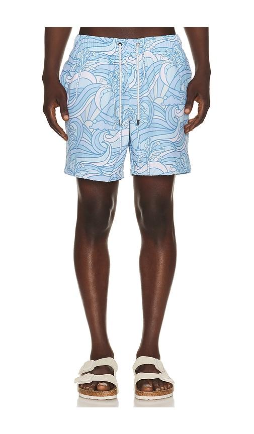 Vintage Summer Seersucker Stretch Volleys in Blue by VINTAGE SUMMER