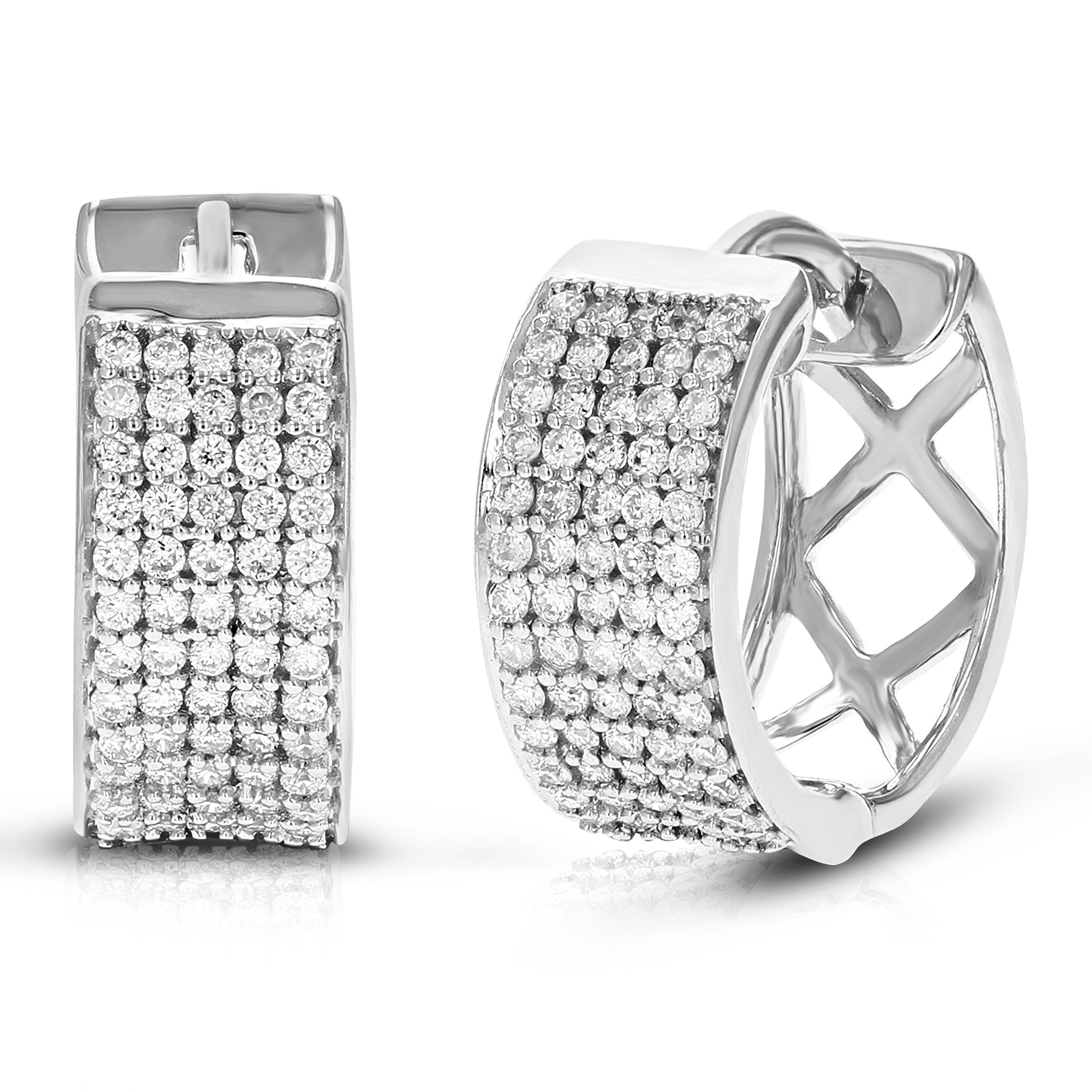 1/2 cttw Lab Grown Diamond Hoops Earrings in 14K White Gold With Hidden Post For Women by VIR JEWELS