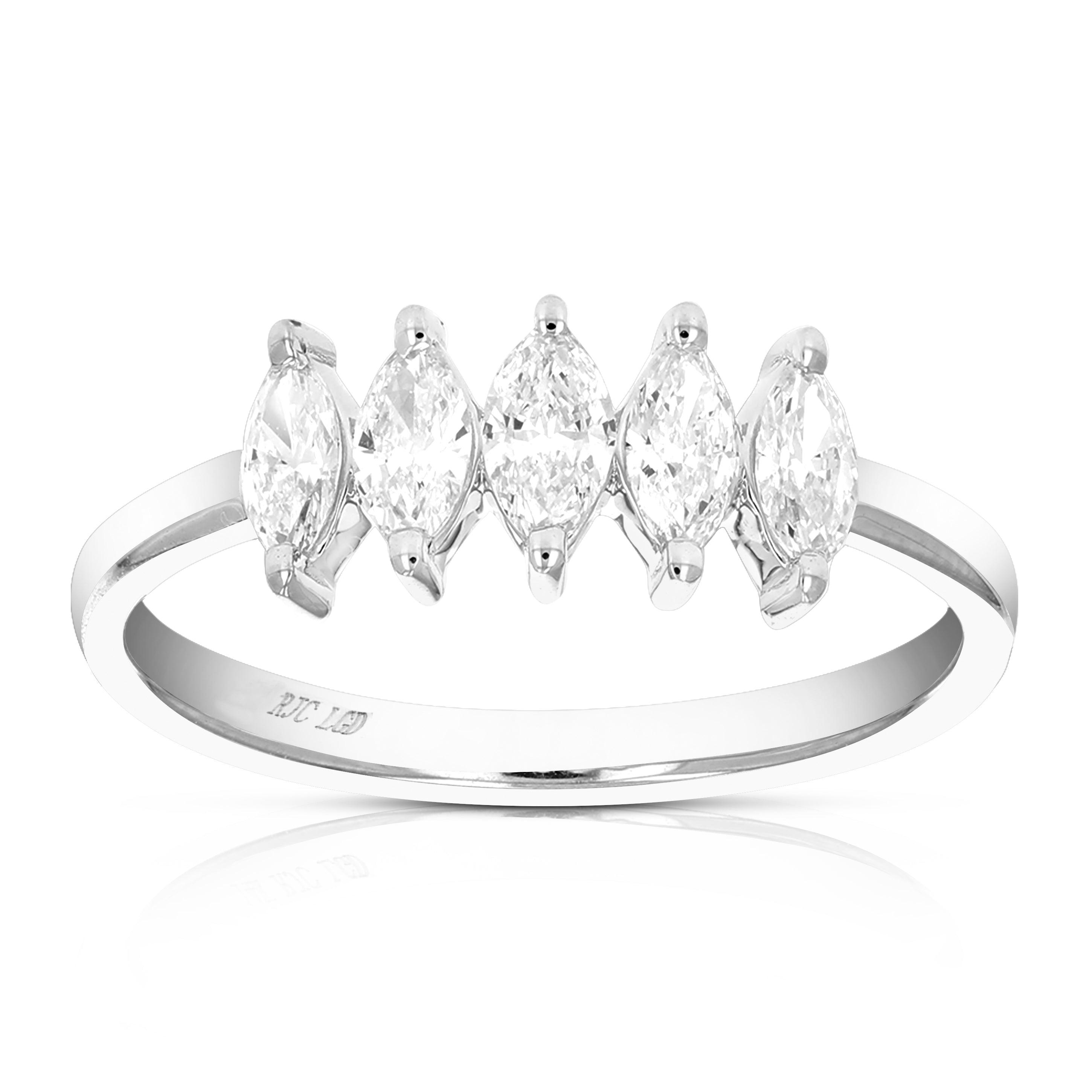 1/2 cttw Marquise Lab Grown Diamond 5 Stone Engagement Ring in Sterling Silver For Women by VIR JEWELS