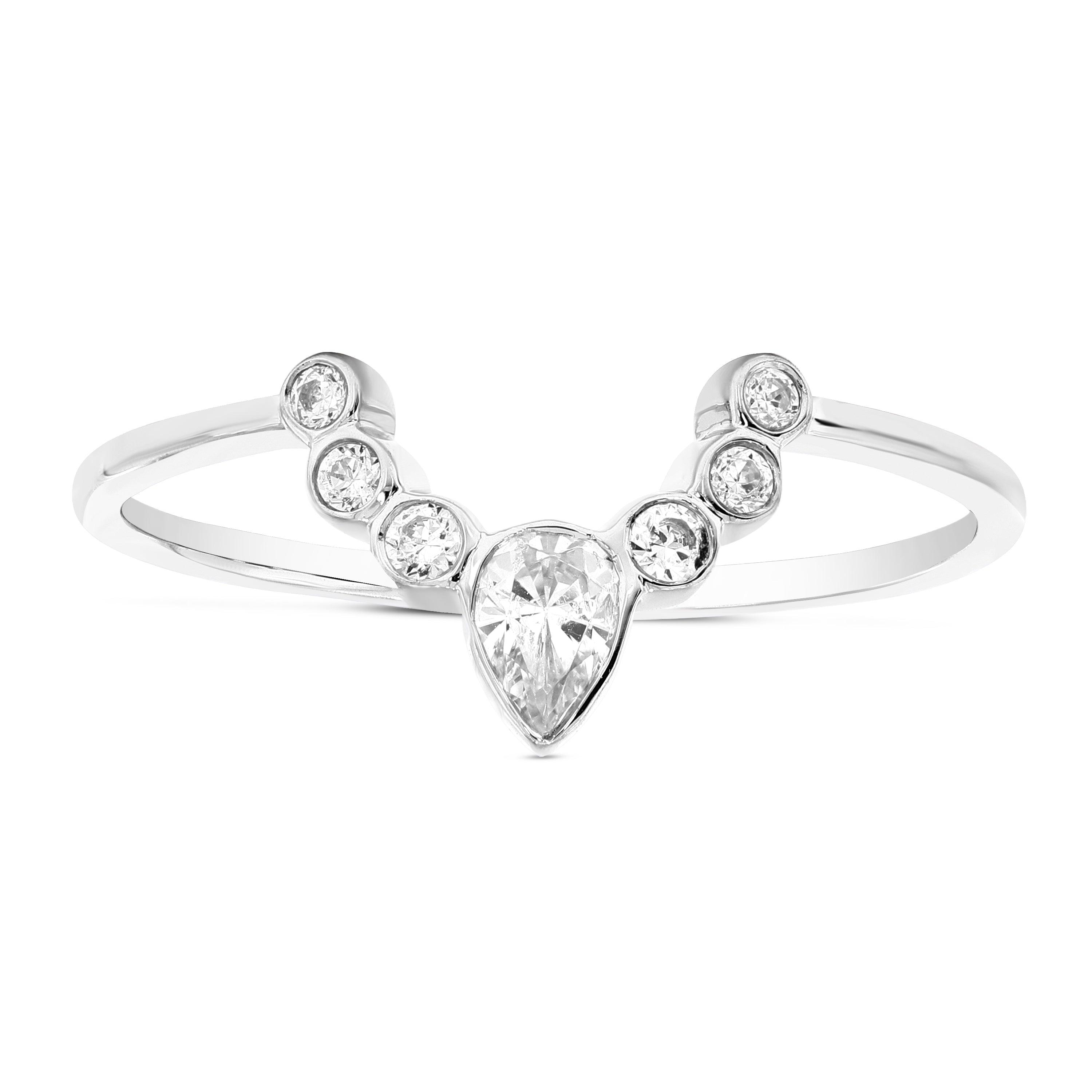 1/4 cttw Pear Lab Grown Diamond Ring in Sterling Silver For Women by VIR JEWELS