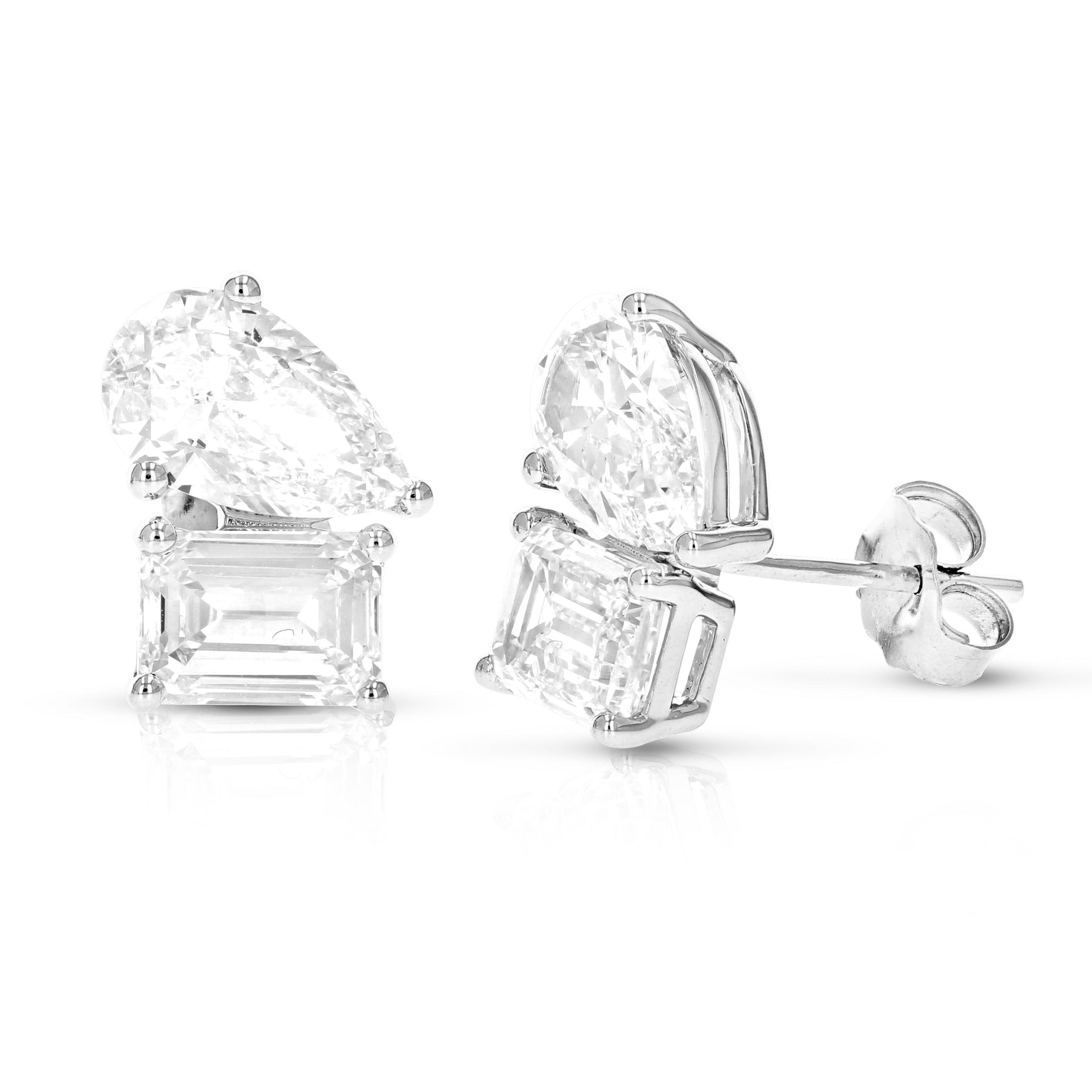 4 cttw Emerald and Pear Lab Grown Diamond Stud Earrings in 14K Gold With Push Backs For Women by VIR JEWELS