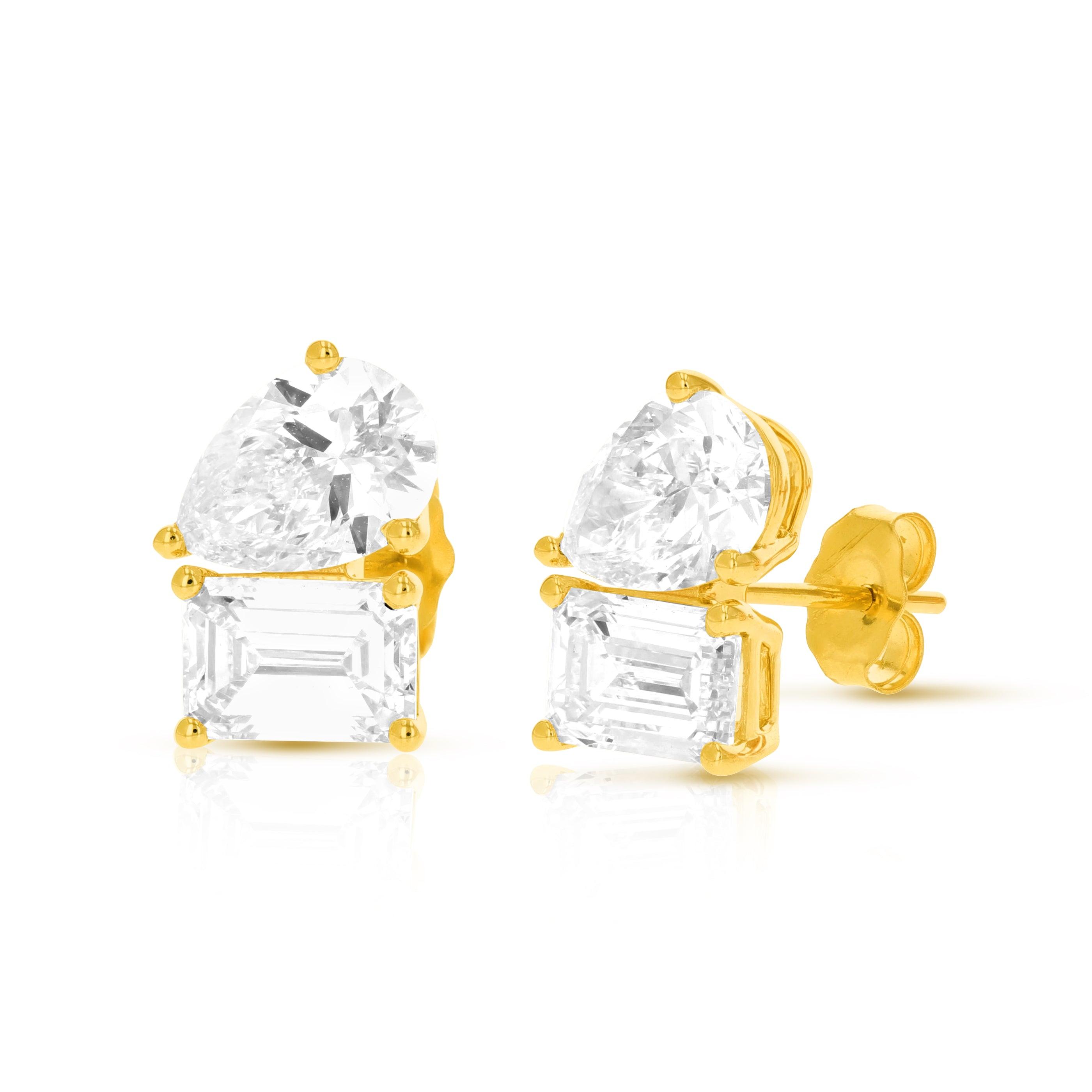 4 cttw Emerald and Pear Lab Grown Diamond Stud Earrings in 14K Gold With Push Backs For Women by VIR JEWELS