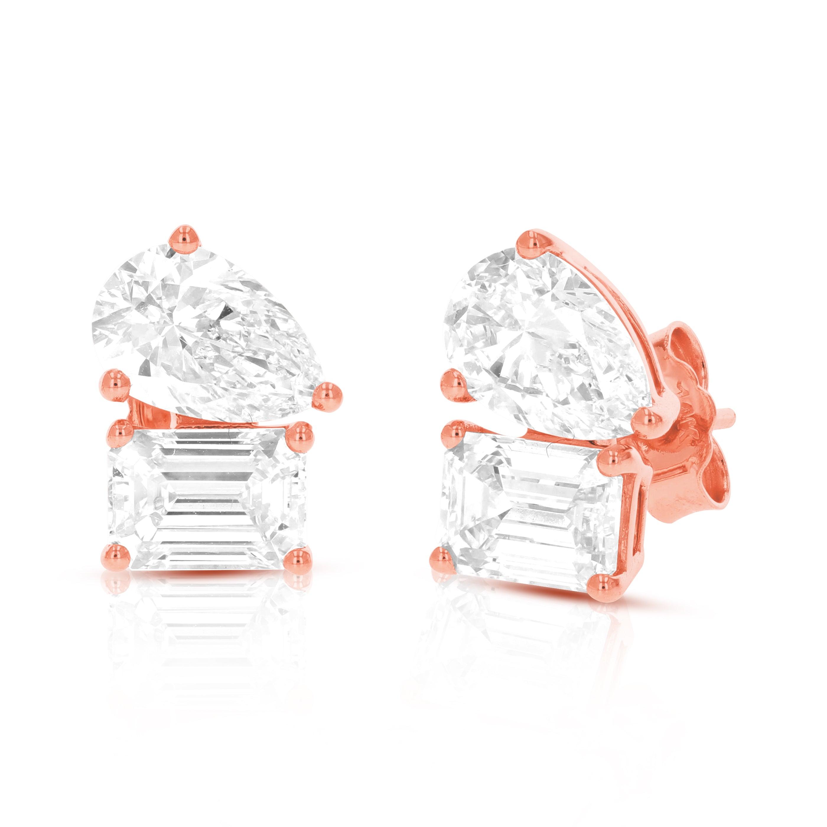 4 cttw Emerald and Pear Lab Grown Diamond Stud Earrings in 14K Gold With Push Backs For Women by VIR JEWELS