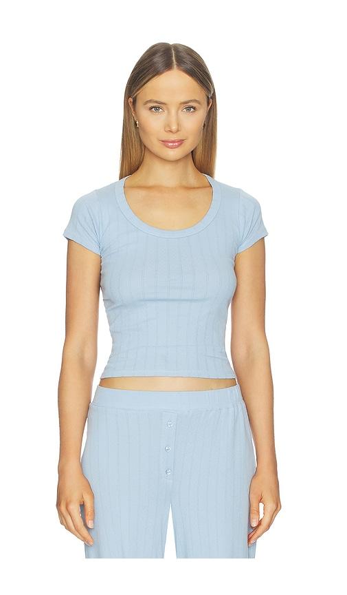 VIR VITA Pointelle Scoop Tee in Baby Blue by VIR VITA