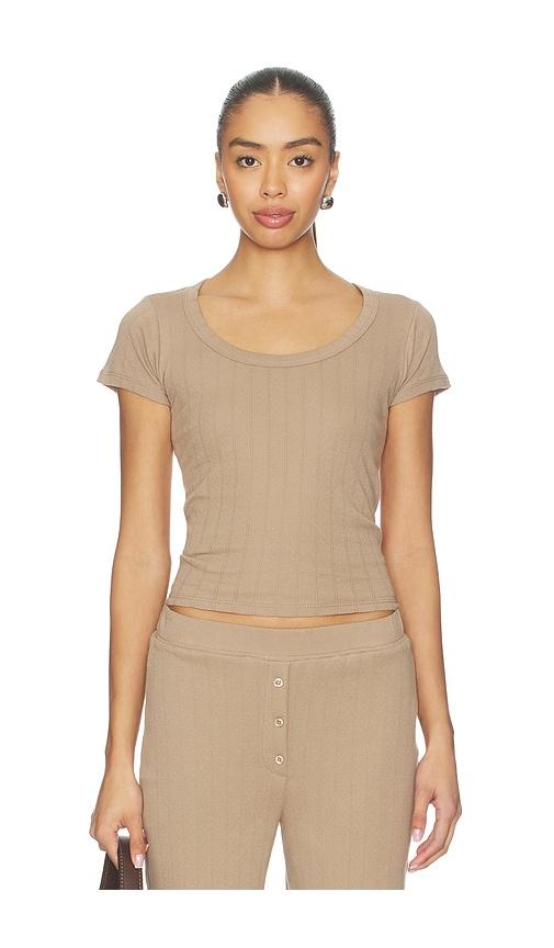 VIR VITA Pointelle Scoop Tee in Brown by VIR VITA