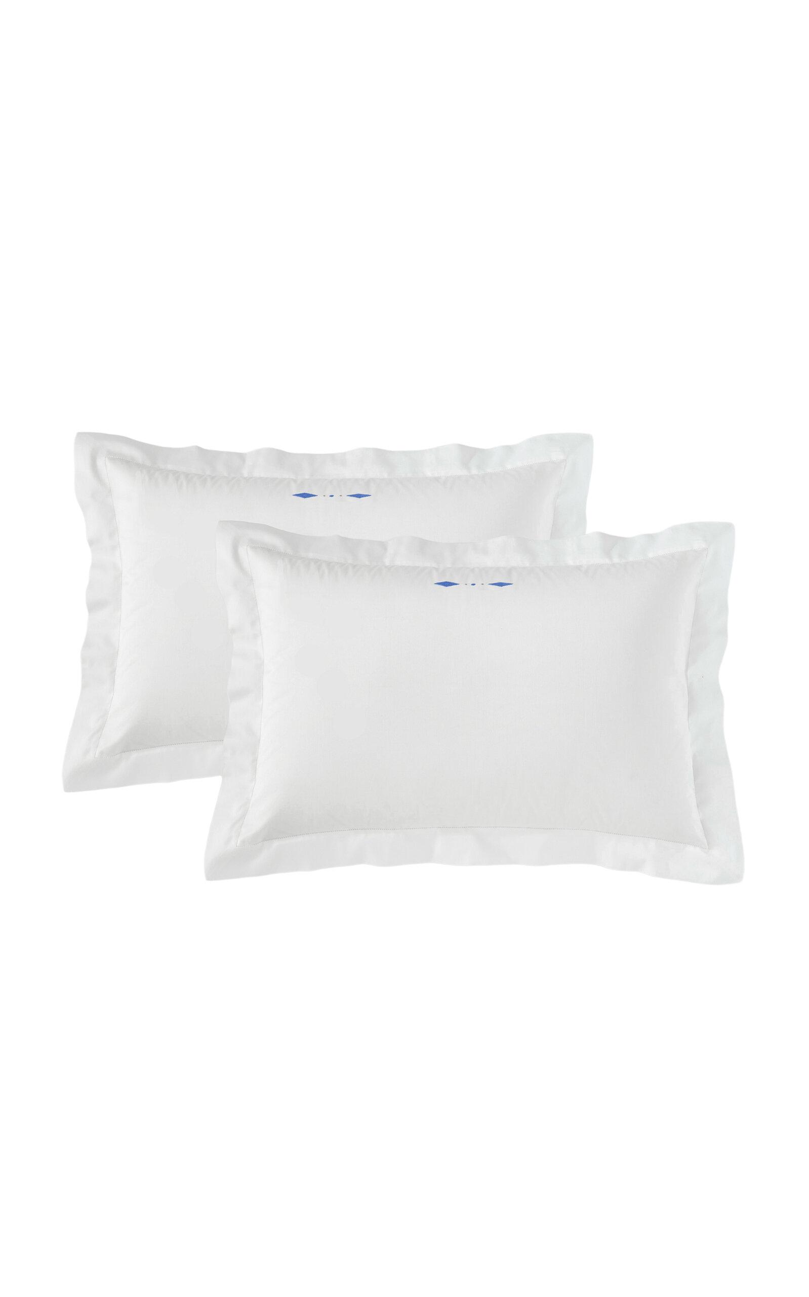 Vis-A-Vis Paris - Suite Set-of-Two King Cotton Percale Rectangular Pillowcases - Blue - Moda Operandi by VIS-A-VIS PARIS
