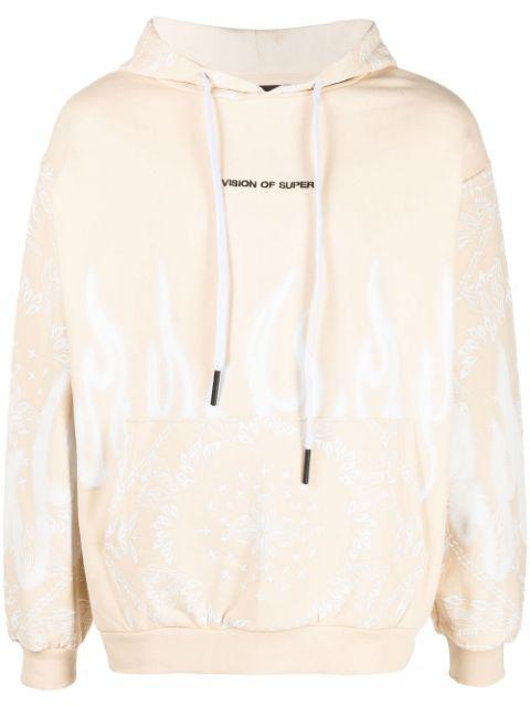 flame graphic-print cotton hoodie by VISION OF SUPER