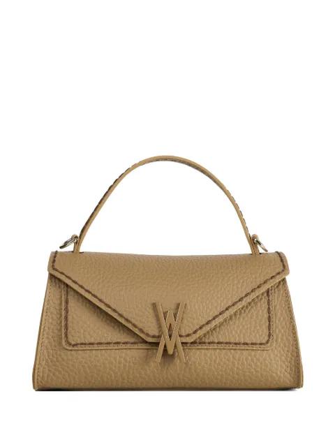 grainy-leather whipstitch-trim tote bag by VISONA`