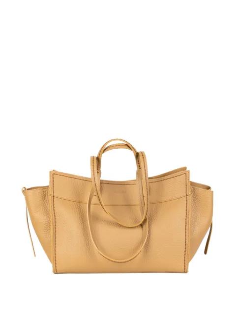 pebbled-leather contrast-stitched tote bag by VISONA`