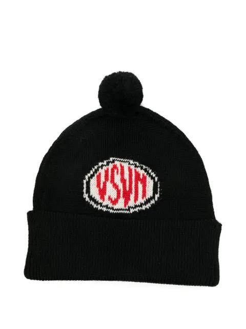 logo-intarsia pompom beanie hat by VISVIM