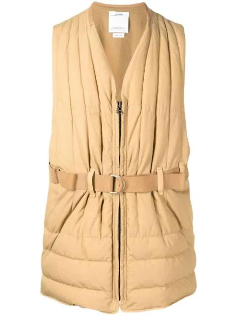 padded belted v-neck gilet by VISVIM
