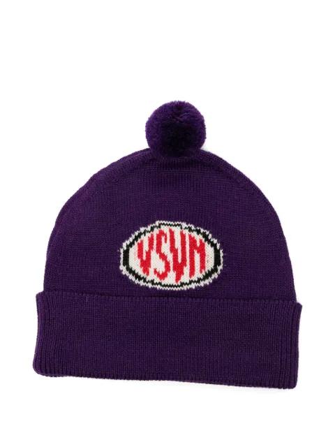 pom-pom intarsia-knit beanie hat by VISVIM