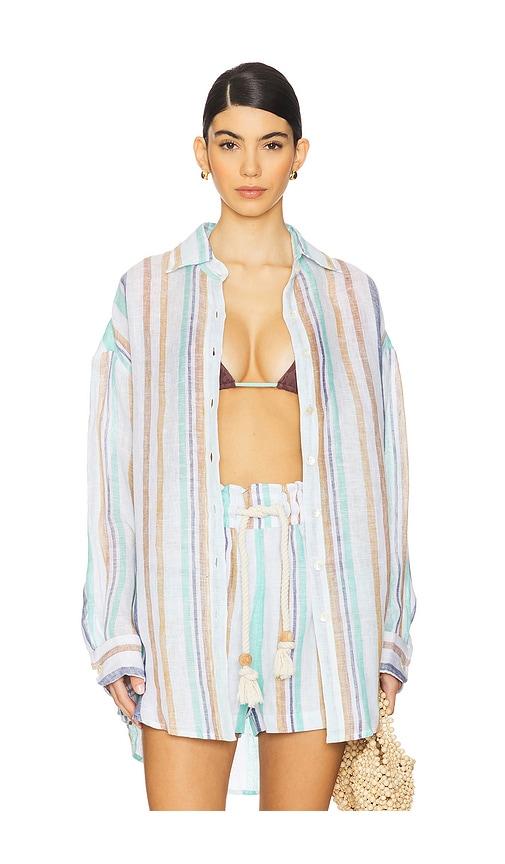 vitamin A Playa Linen Boyfriend Shirt in Blue by VITAMIN A