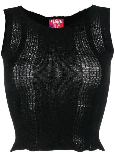 semi-sheer knit cropped top by VITELLI