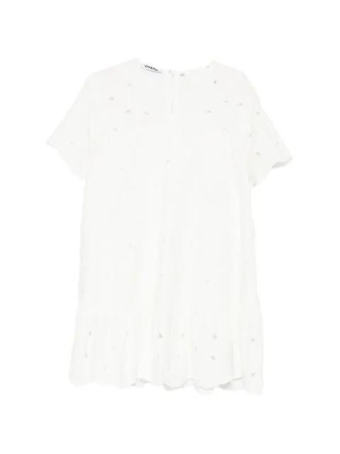 broderie-anglaise ruffled mini dress by VIVETTA