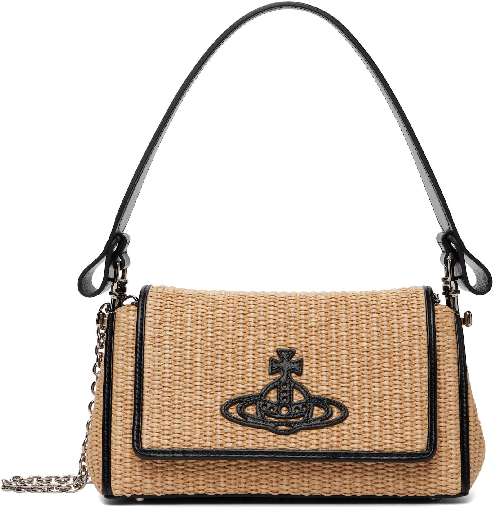 Beige Raffia-Effect Hazel Medium Hand Bag by VIVIENNE WESTWOOD