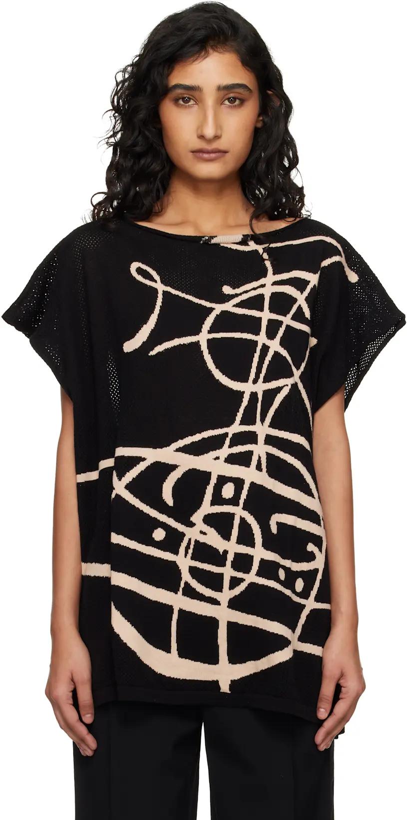 Black Beach Top Graffiti Orb Cover-Up Top by VIVIENNE WESTWOOD