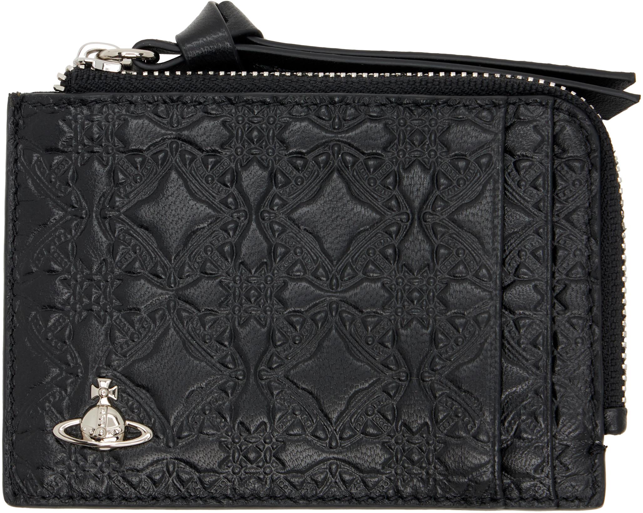 Black Embossed Zip Card Holder by VIVIENNE WESTWOOD