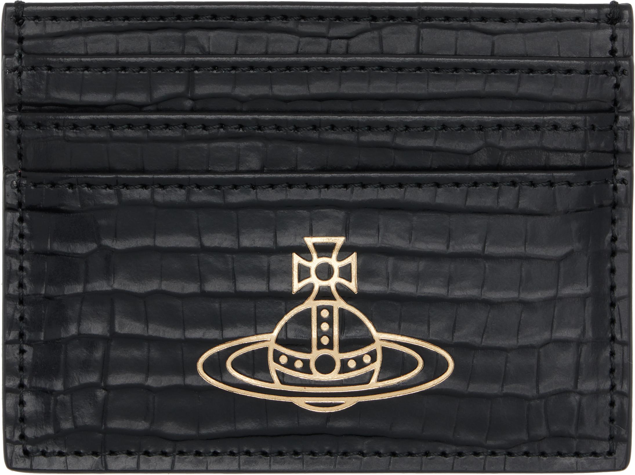 Black Flat Mini Croc Card Holder by VIVIENNE WESTWOOD