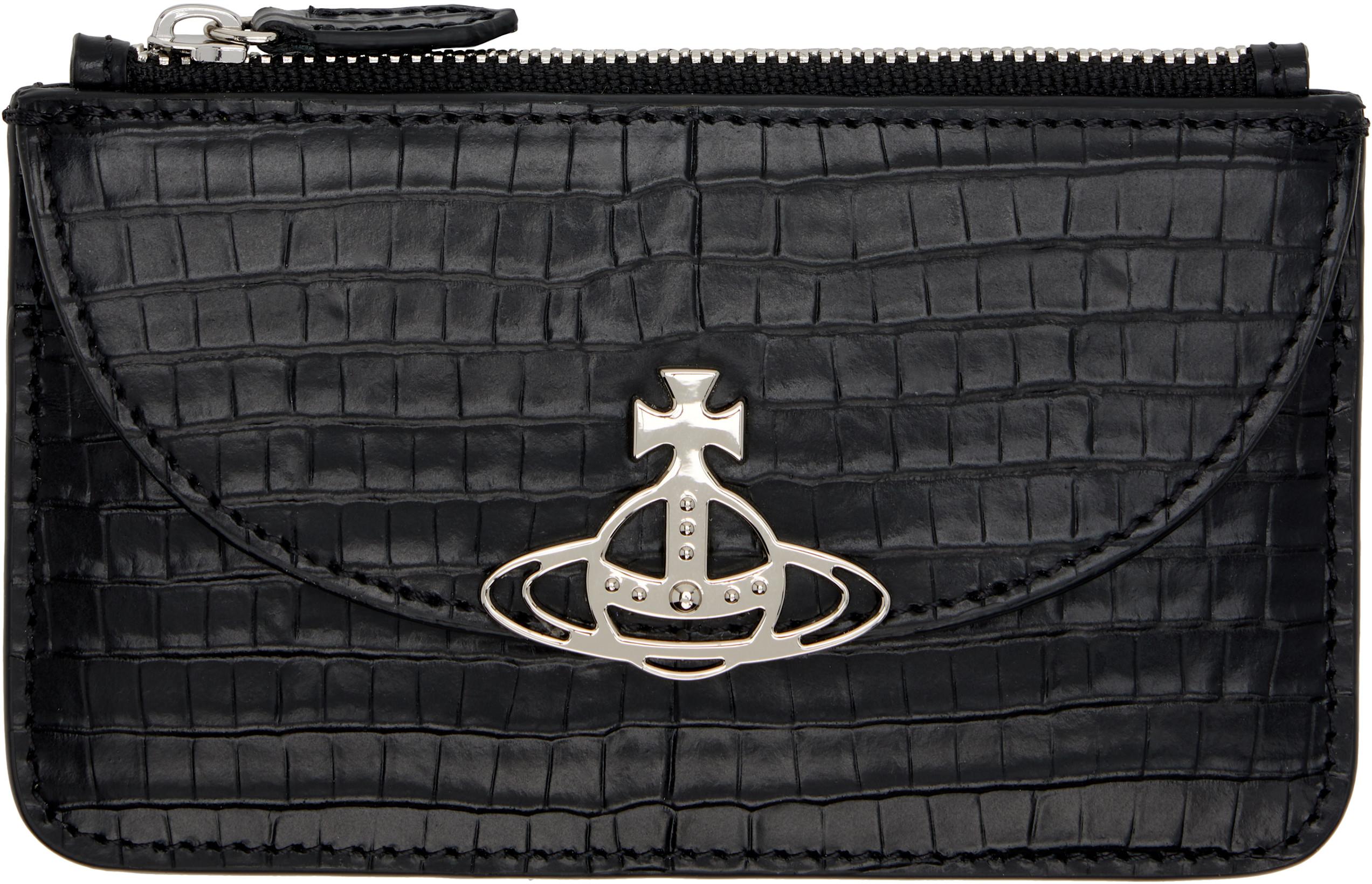 Black Half Moon Croc-Embossed Card Holder by VIVIENNE WESTWOOD