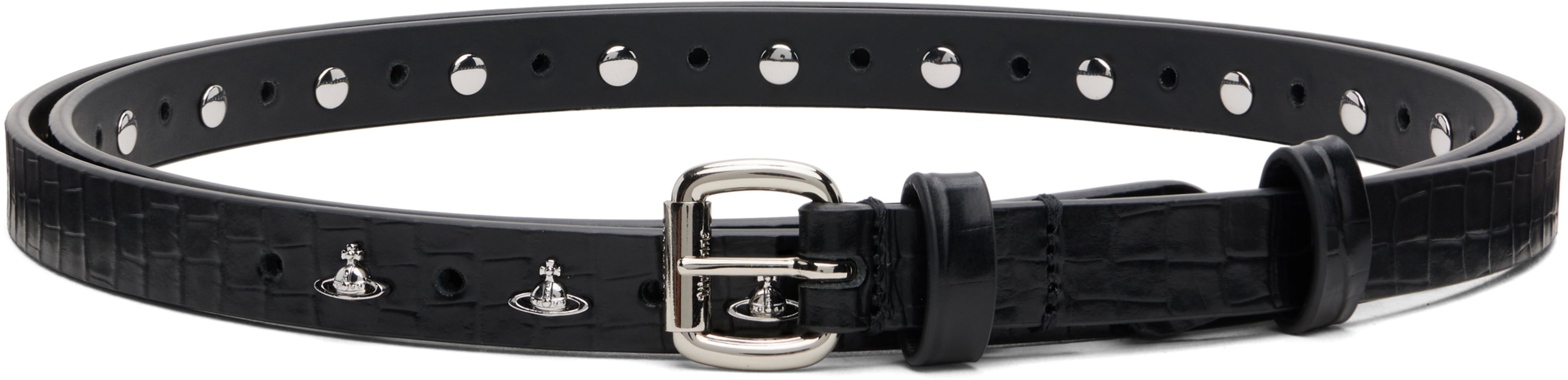 Black Mini Alex Orb Stud Belt by VIVIENNE WESTWOOD