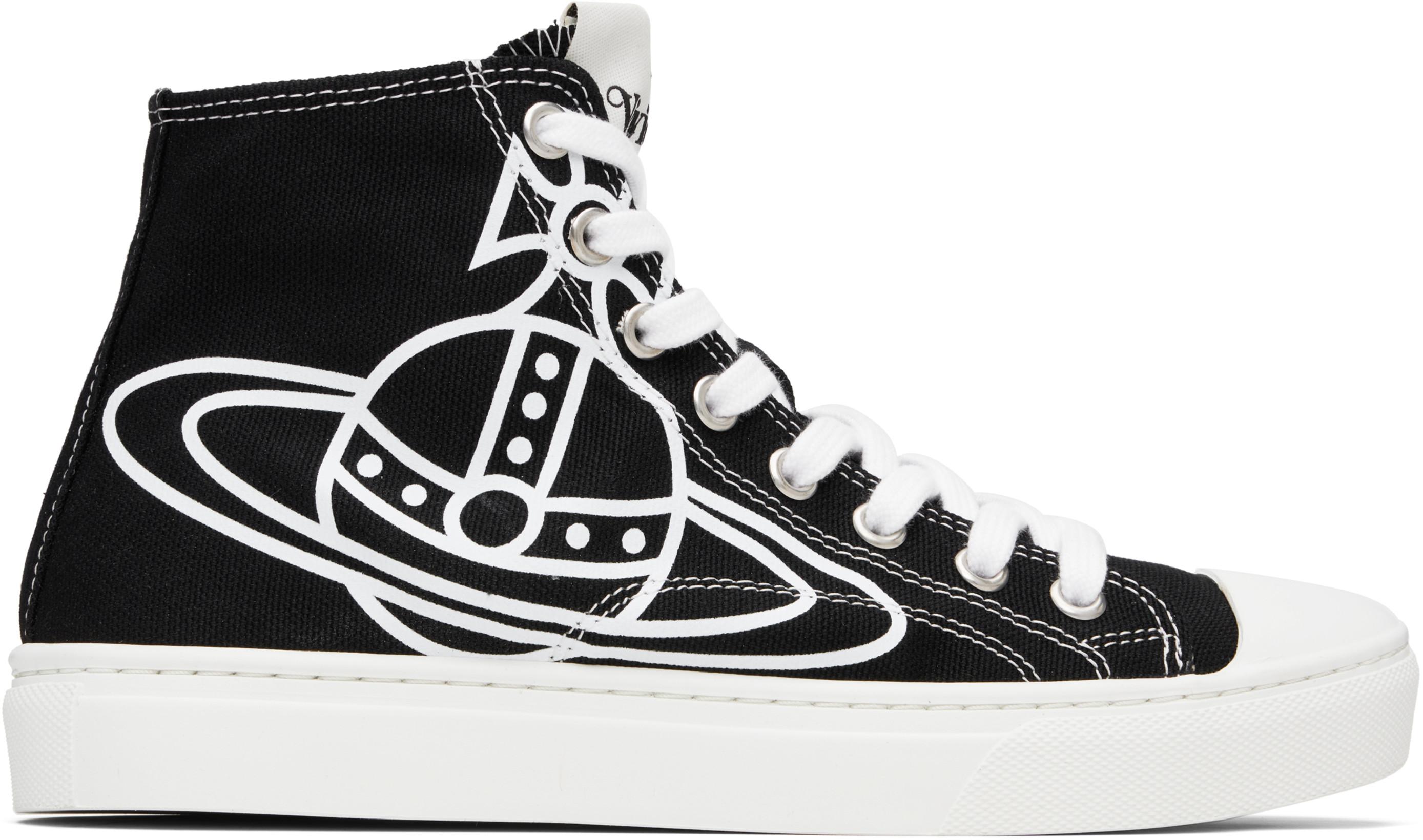 Black Plimsoll High Top Canvas Sneakers by VIVIENNE WESTWOOD