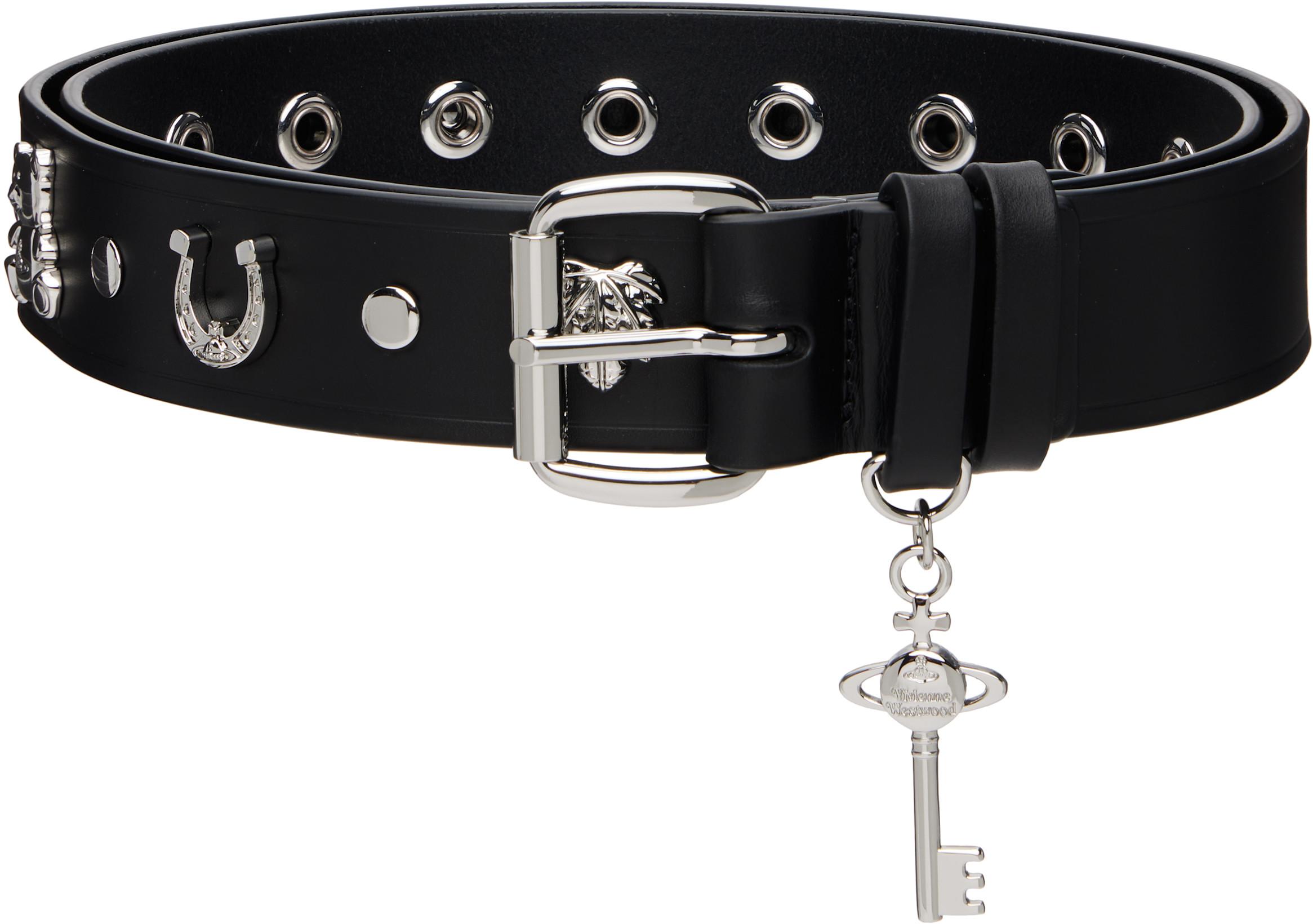 Black Toledo Leather Multi Charms Stud Belt by VIVIENNE WESTWOOD