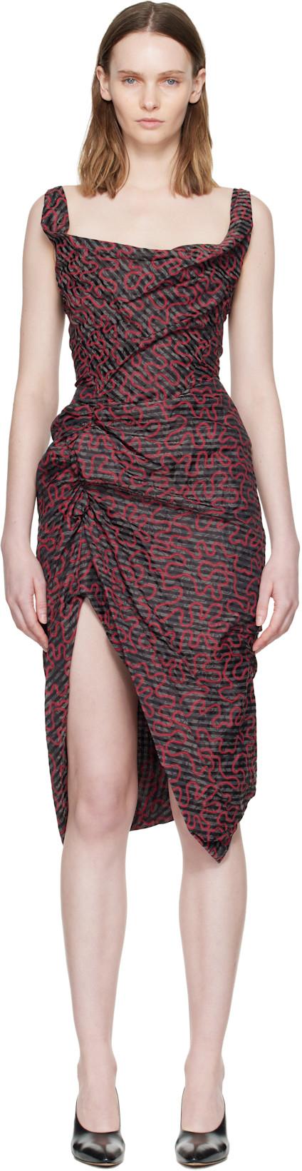 Black & Red Sleeveless Side Panther Midi Dress by VIVIENNE WESTWOOD