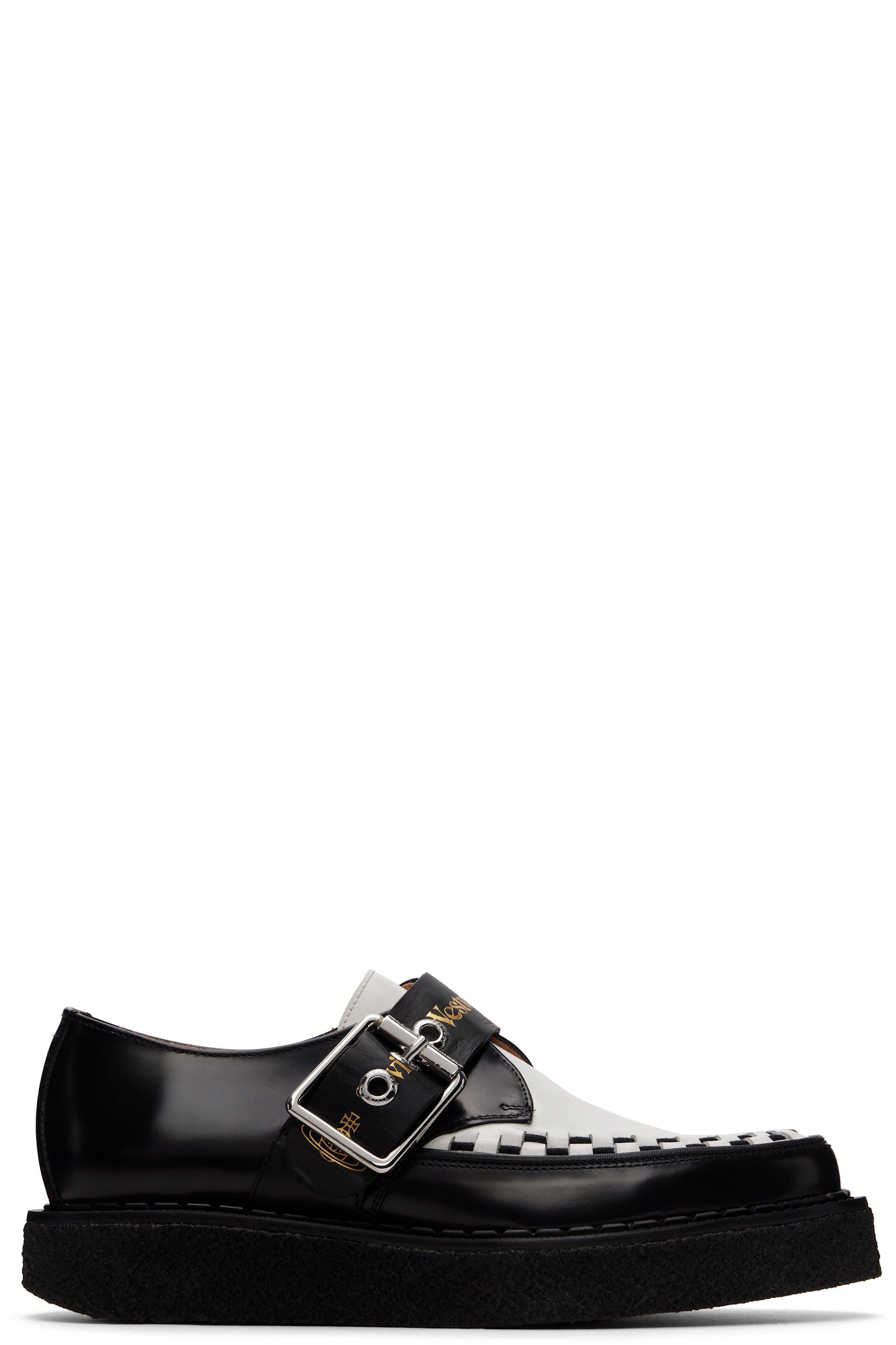 Black & White George Cox Edition Point Toe Monkstraps by VIVIENNE WESTWOOD