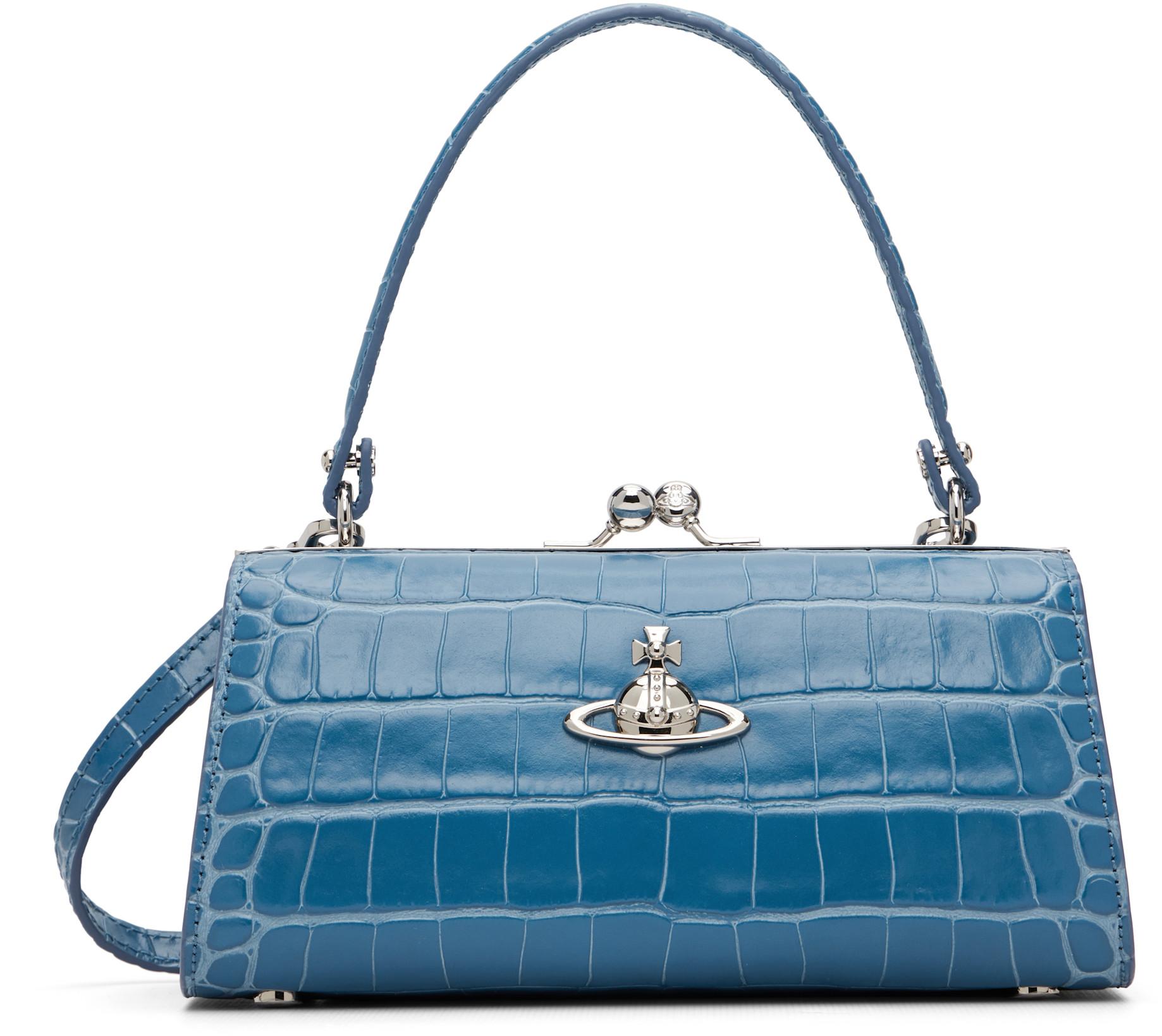 Blue Emboss Croc Leather Doll XL Frame Bag by VIVIENNE WESTWOOD