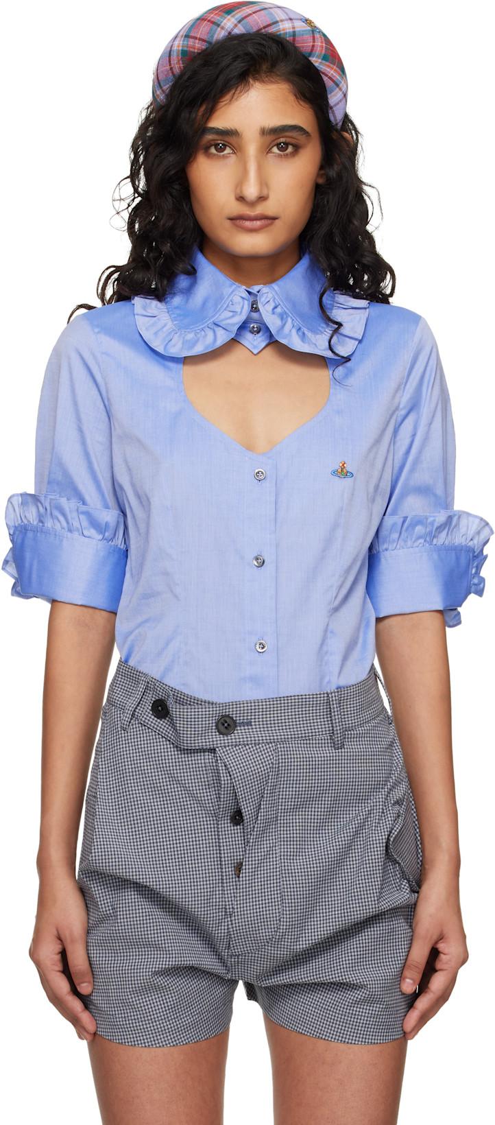 Blue Short Sleeve Toulouse Frill Shirt by VIVIENNE WESTWOOD