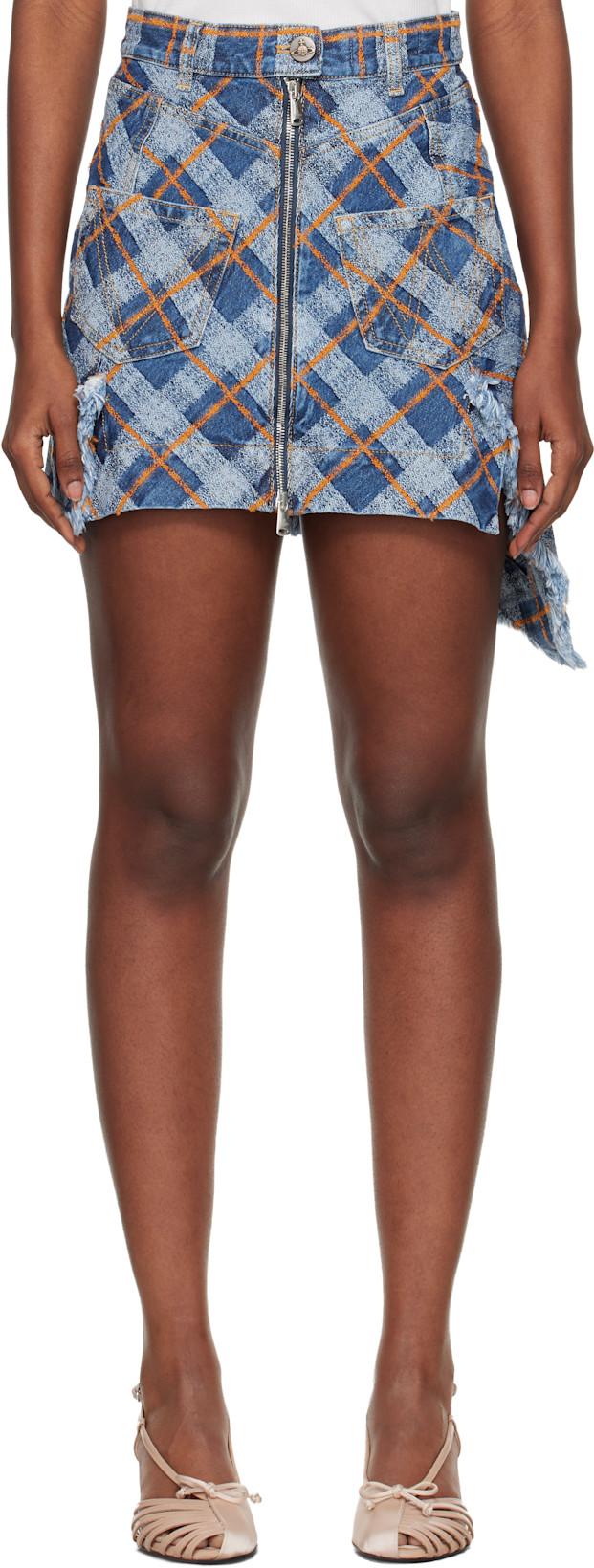 Blue & Orange Tartan Sailor Denim Miniskirt by VIVIENNE WESTWOOD