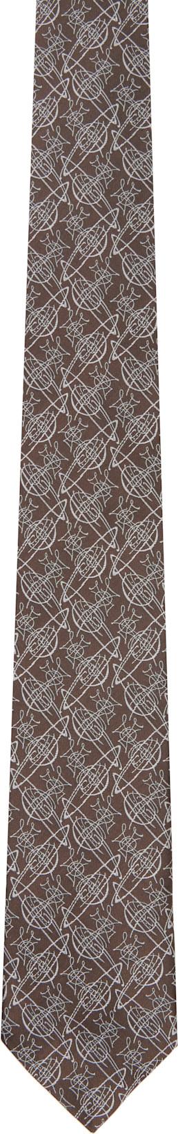 Brown 8.5cm 'Graffiti Orb’ Tie by VIVIENNE WESTWOOD