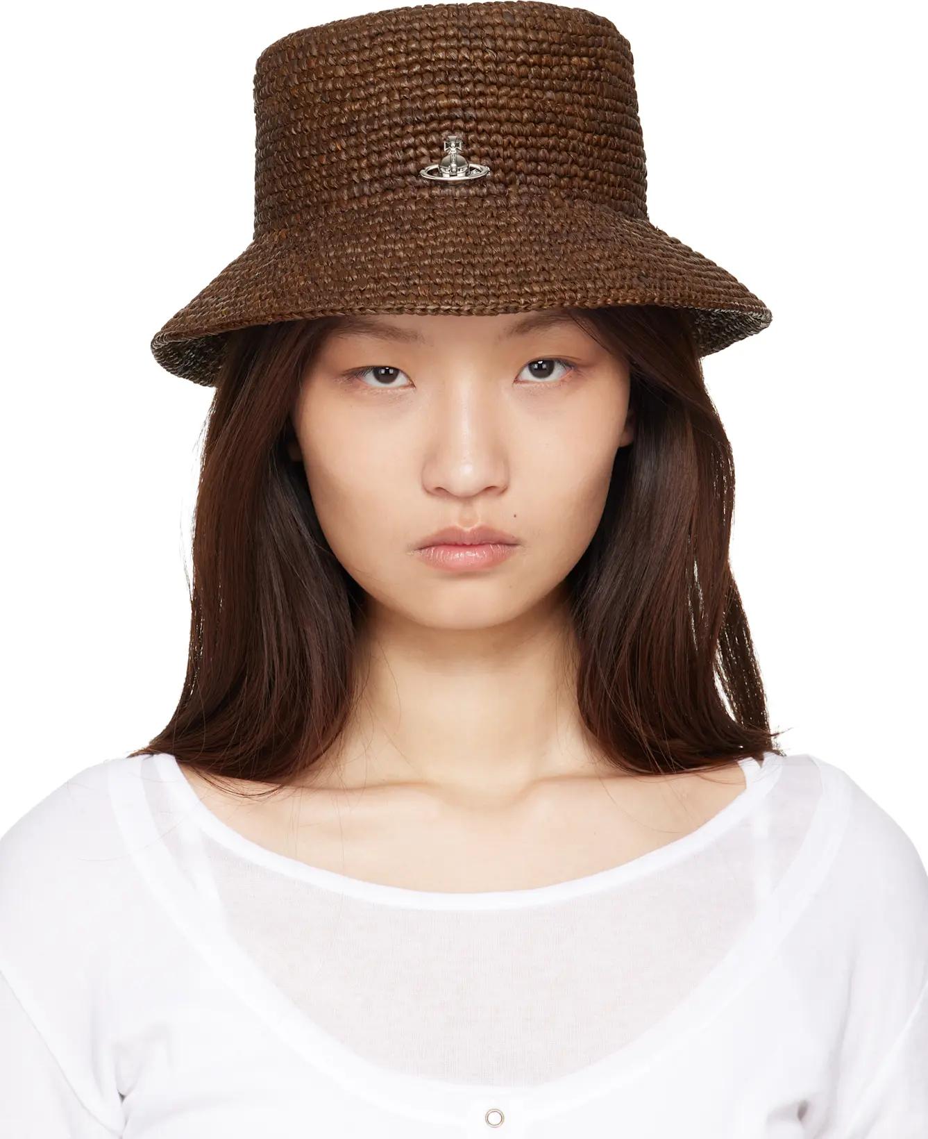 Brown Raffia Bucket Hat by VIVIENNE WESTWOOD