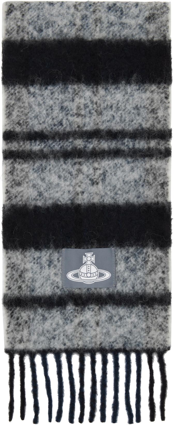 Gray Chunky Stripe Scarf by VIVIENNE WESTWOOD