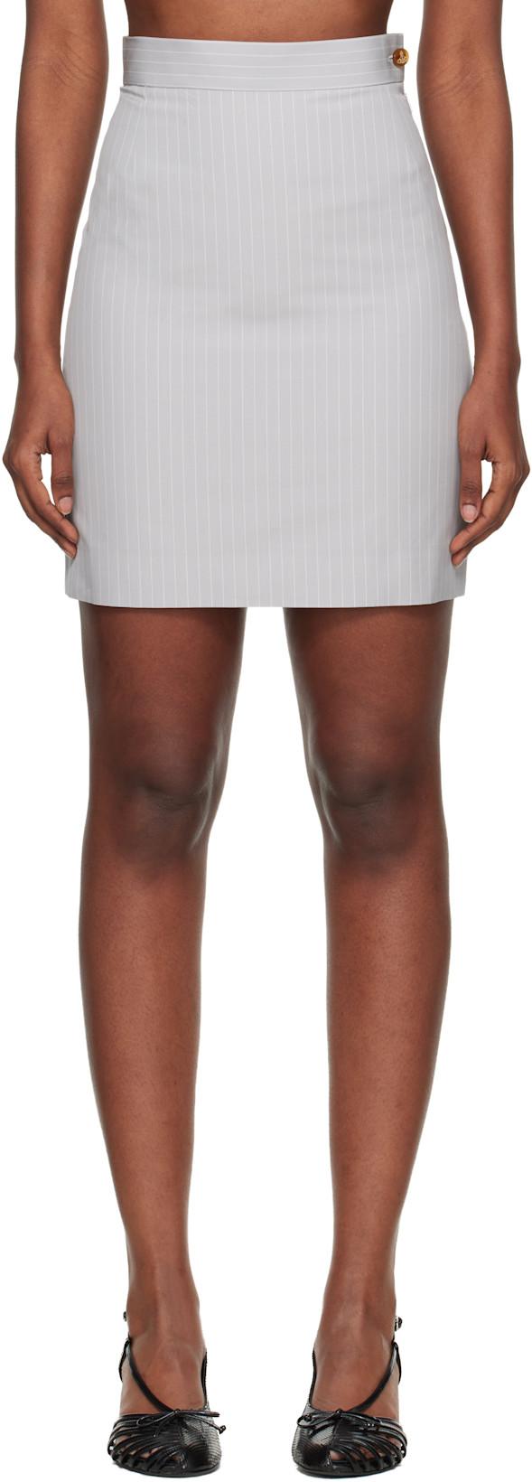 Gray Pinstripe Shirting Miniskirt by VIVIENNE WESTWOOD