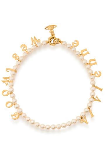 Leanne letter-charm pearl necklace by VIVIENNE WESTWOOD